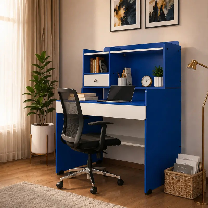 Compact Blue Workstation Desk